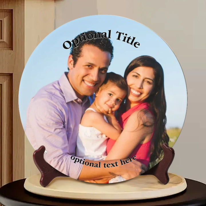 Custom toile birth flower ceramic plate with personalized title, names, butterflies, and floral motifs in any color, displayed on wooden stand-ARTFULANE