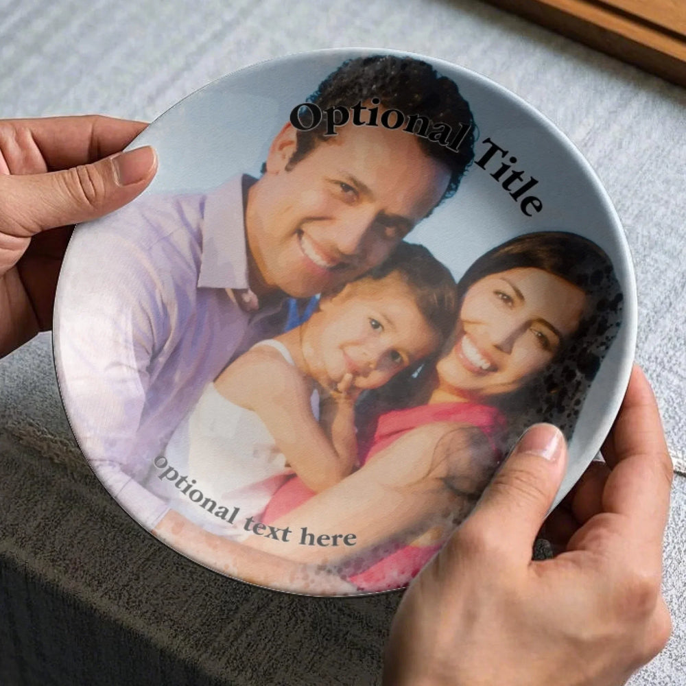 Custom Watercolor Photo Ceramic Plate (with Stand) - ARTFULANE