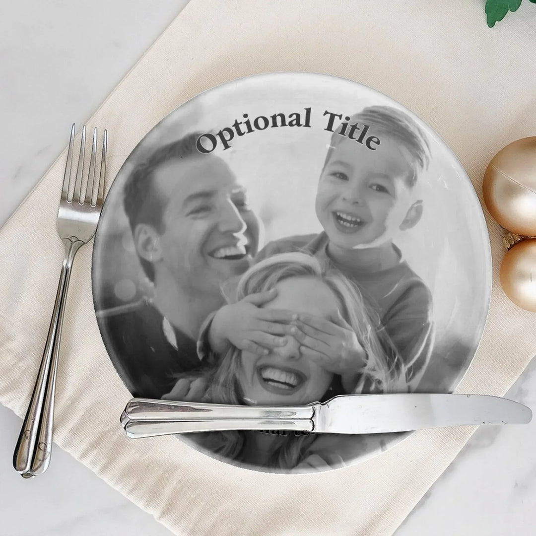 Custom Black & White Photo Ceramic Plate (with Stand) - ARTFULANE