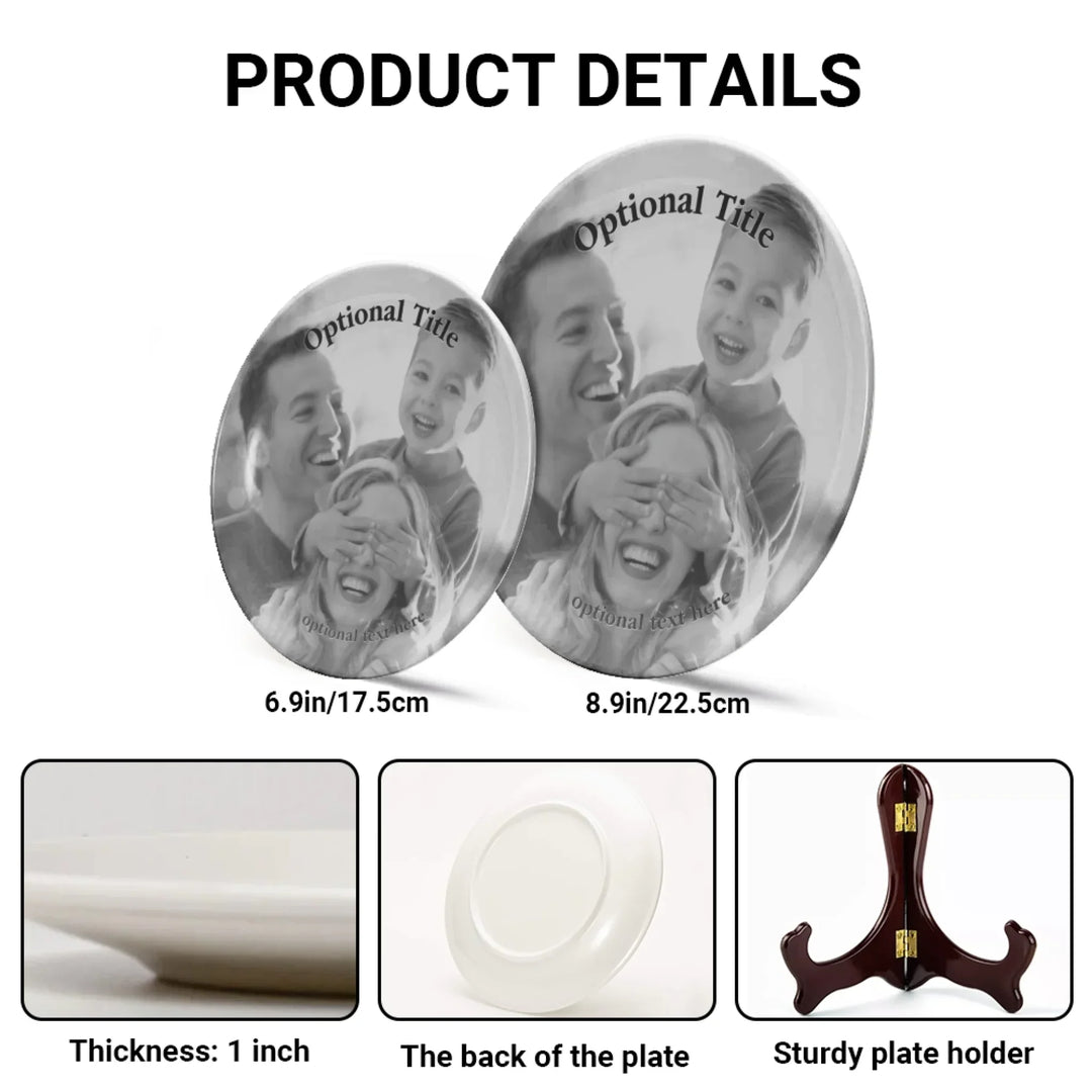 Custom Black & White Photo Ceramic Plate (with Stand) - ARTFULANE