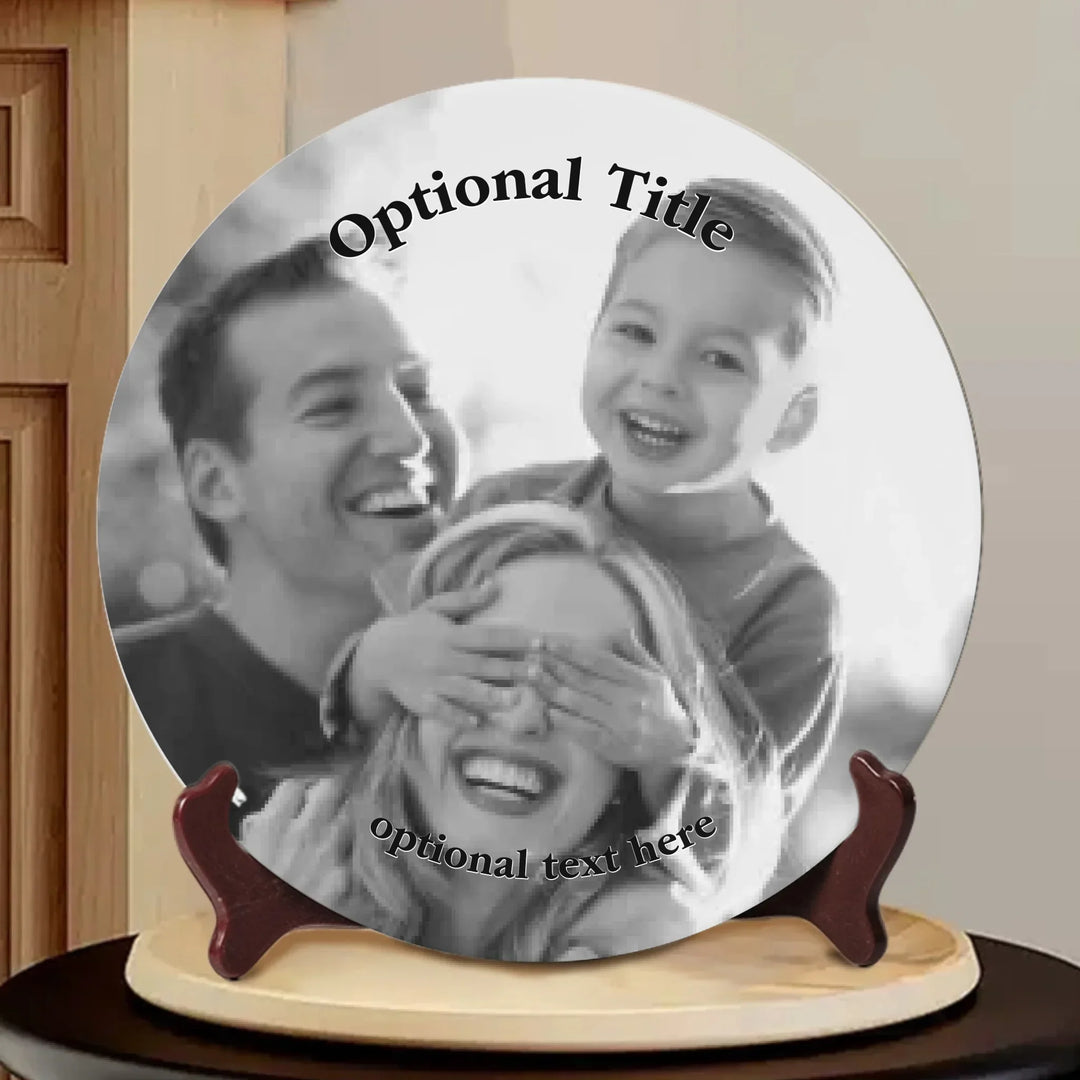 Custom Black & White Photo Ceramic Plate (with Stand) - ARTFULANE