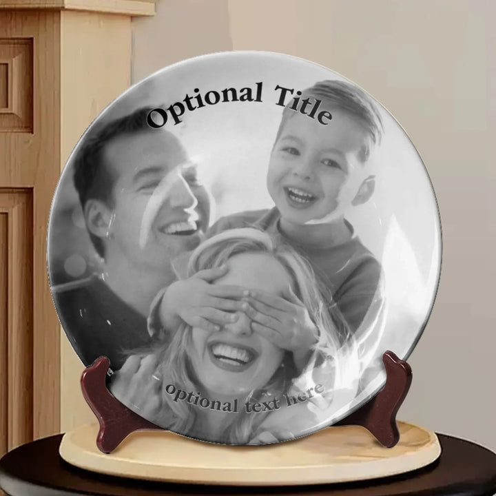 Custom Black & White Photo Ceramic Plate (with Stand) - ARTFULANE
