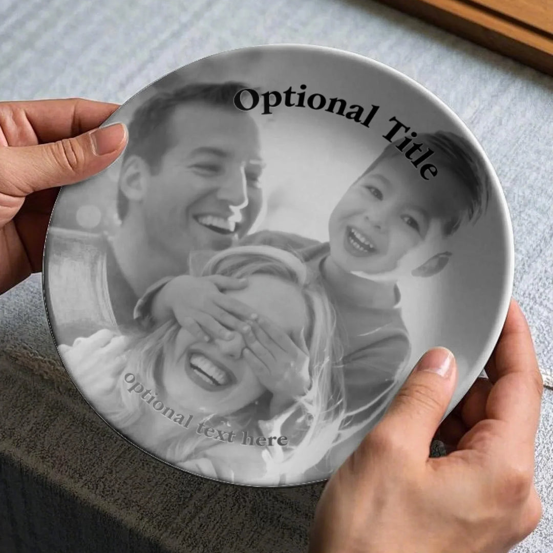 Custom Black & White Photo Ceramic Plate (with Stand) - ARTFULANE