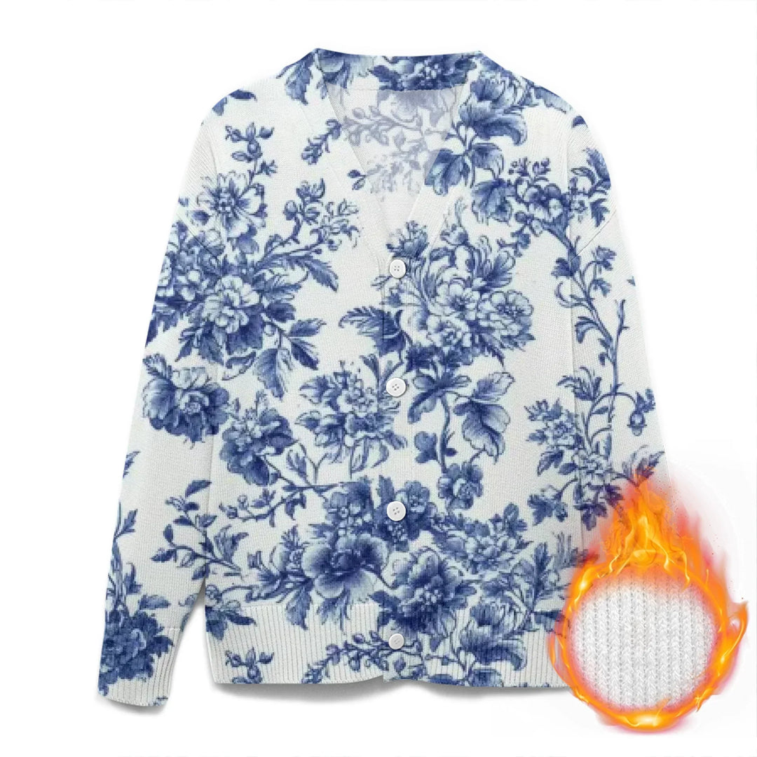 Custom Blue Toile cardigan Wool Sweater - ARTFULANE