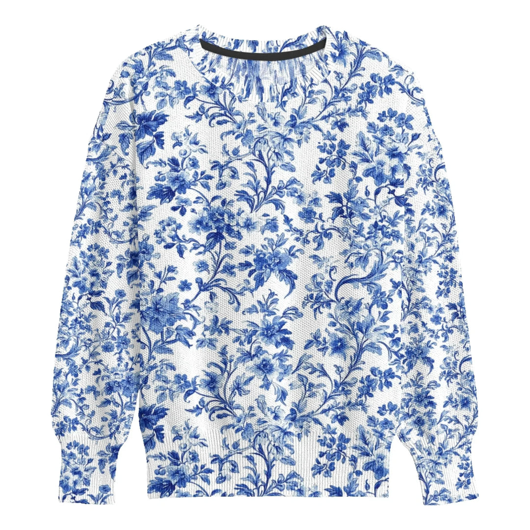 Custom Blue Toile kids Wool Sweater - ARTFULANE