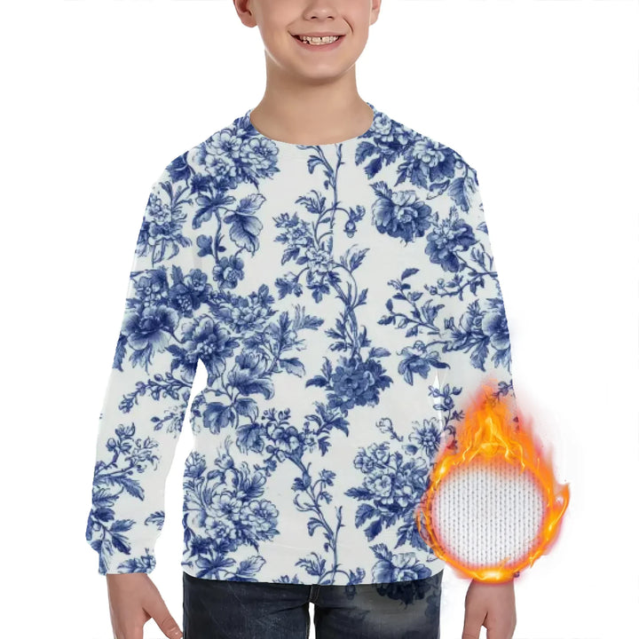 Custom Blue Toile kids Wool Sweater - ARTFULANE