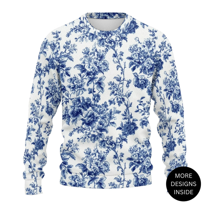 Custom Blue Toile adult Wool Sweater - ARTFULANE
