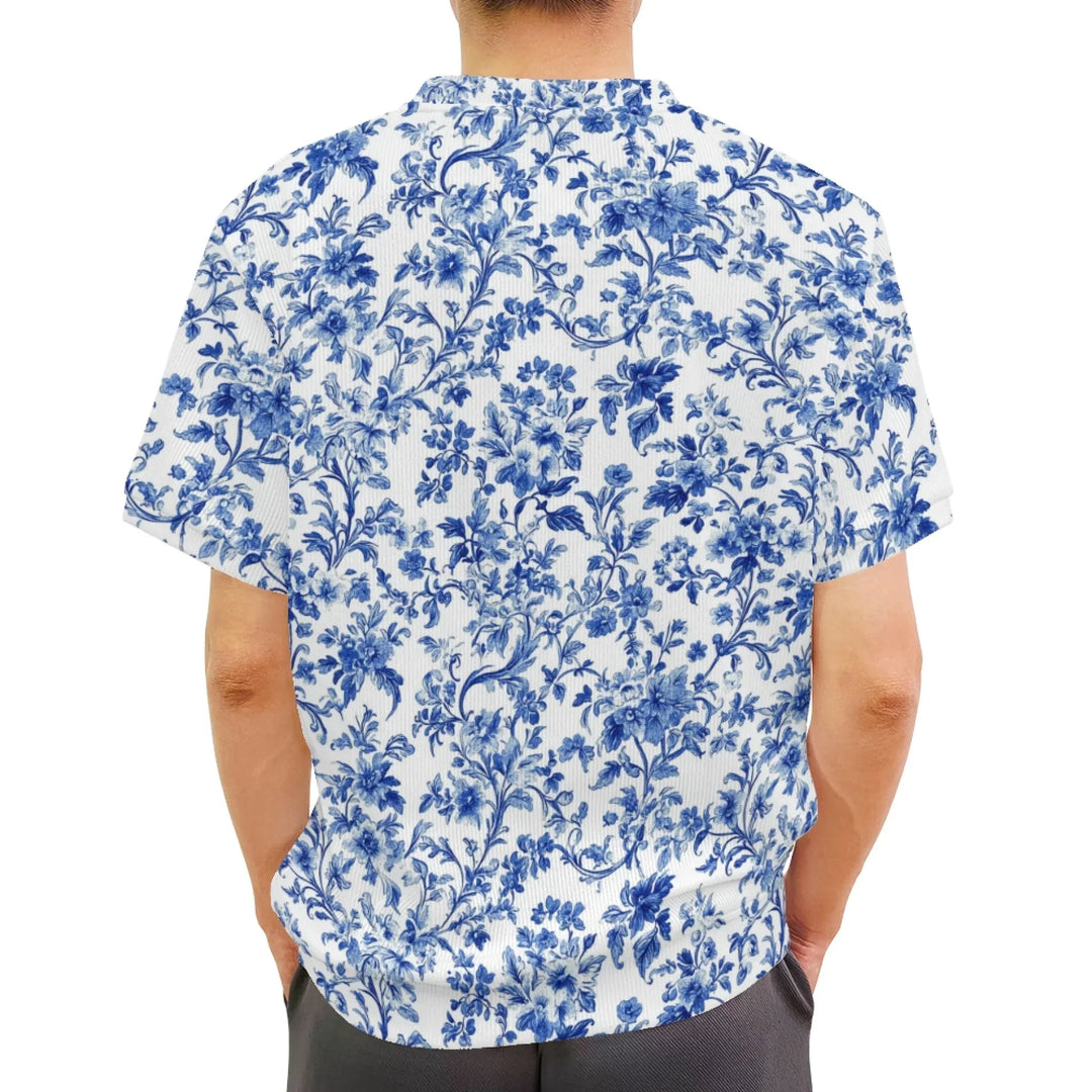 Custom Blue Toile adult short sleeve Wool Sweater - ARTFULANE
