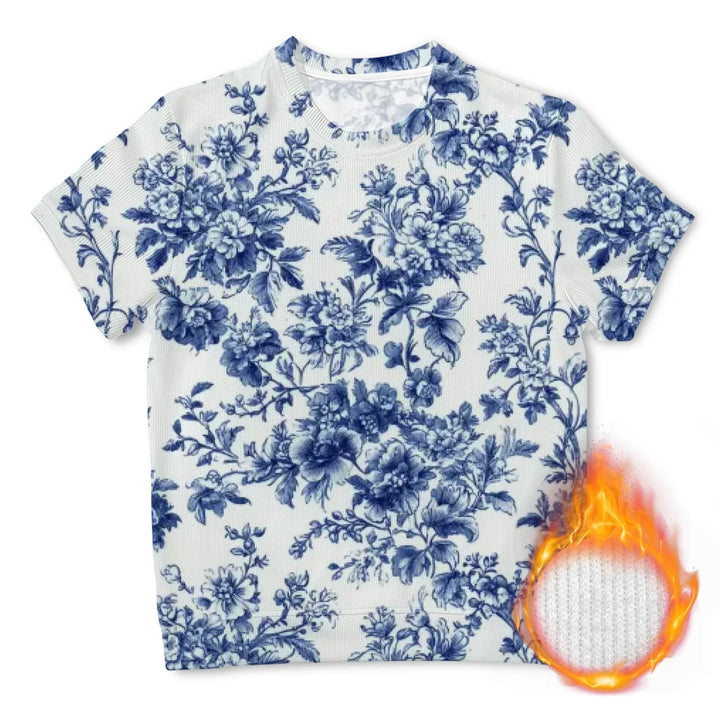 Custom Blue Toile short sleeve Wool Sweater - ARTFULANE