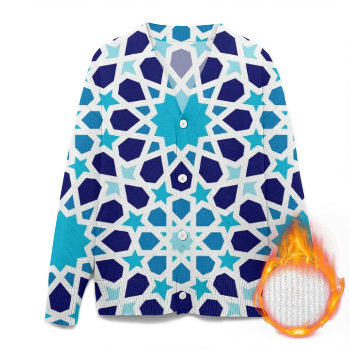 Custom Blue Toile cardigan Wool Sweater - ARTFULANE