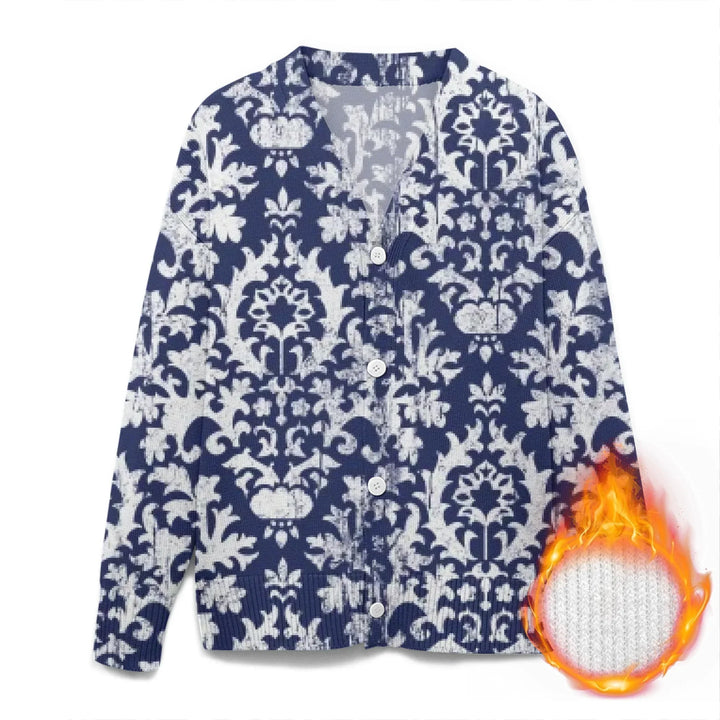 Custom Blue Toile cardigan Wool Sweater - ARTFULANE