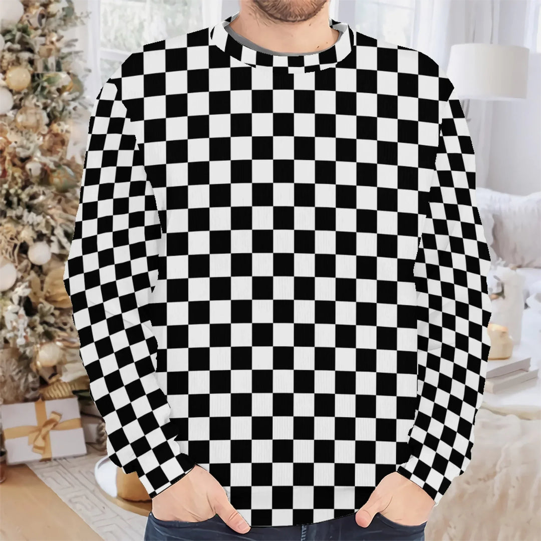 Custom Checkered Knit Sweater and Cardigan in multiple sizes for adults, kids, and babies – personalized knitwear design-ARTFULANE
