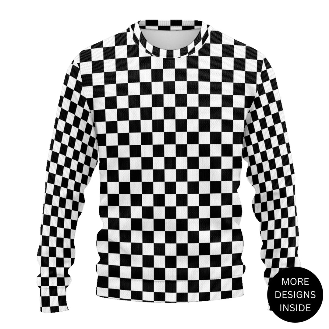 Custom Checkered Knit Sweater and Cardigan in multiple sizes for adults, kids, and babies – personalized knitwear design-ARTFULANE