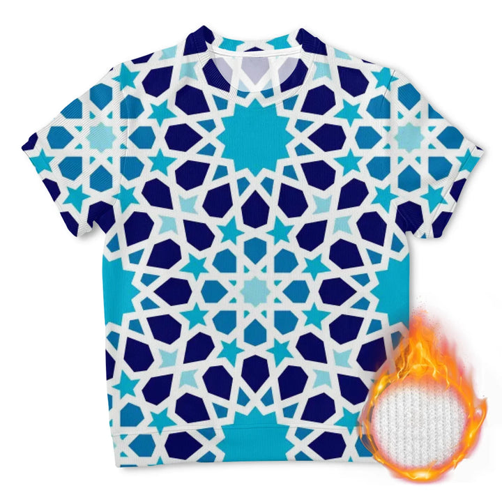 Custom Blue Toile short sleeve Wool Sweater - ARTFULANE