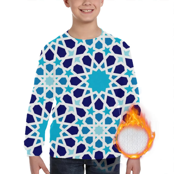 Custom Blue Toile kids Wool Sweater - ARTFULANE