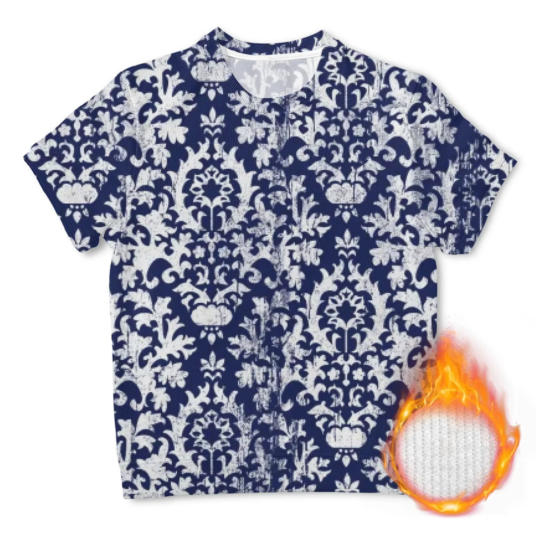 Custom Blue Toile short sleeve Wool Sweater - ARTFULANE