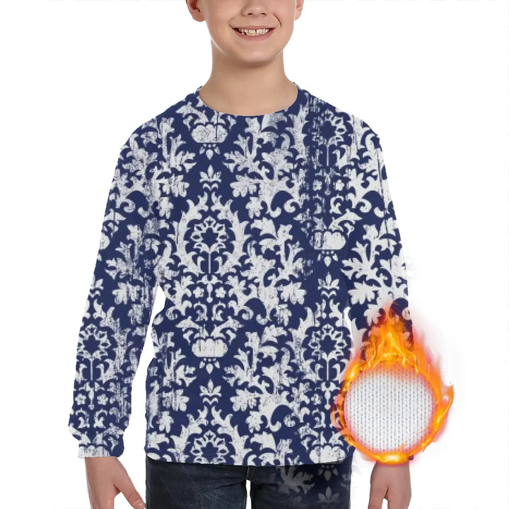 Custom Blue Toile kids Wool Sweater - ARTFULANE