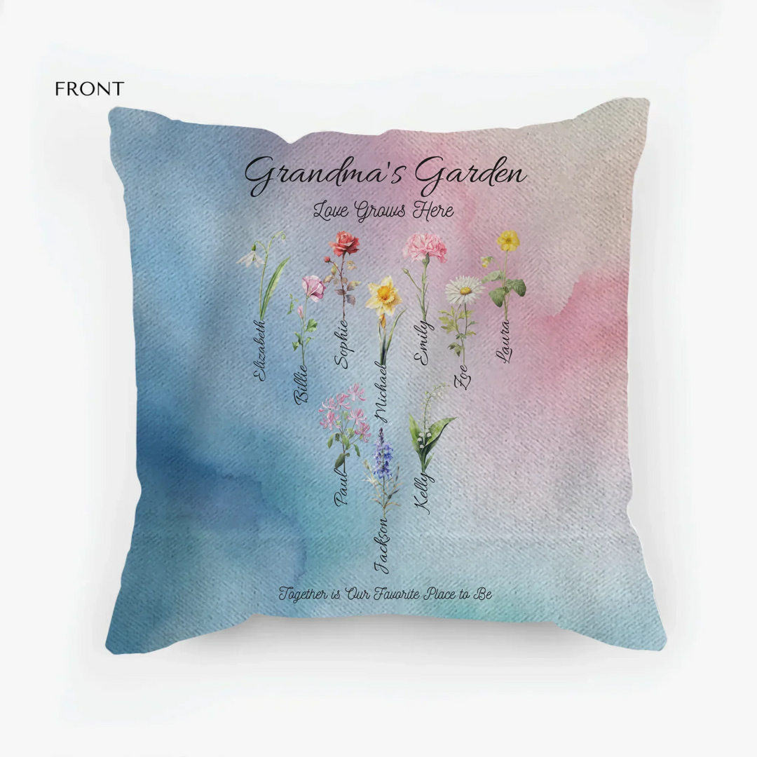 Custom Watercolor Birth Month Flowers Pillow