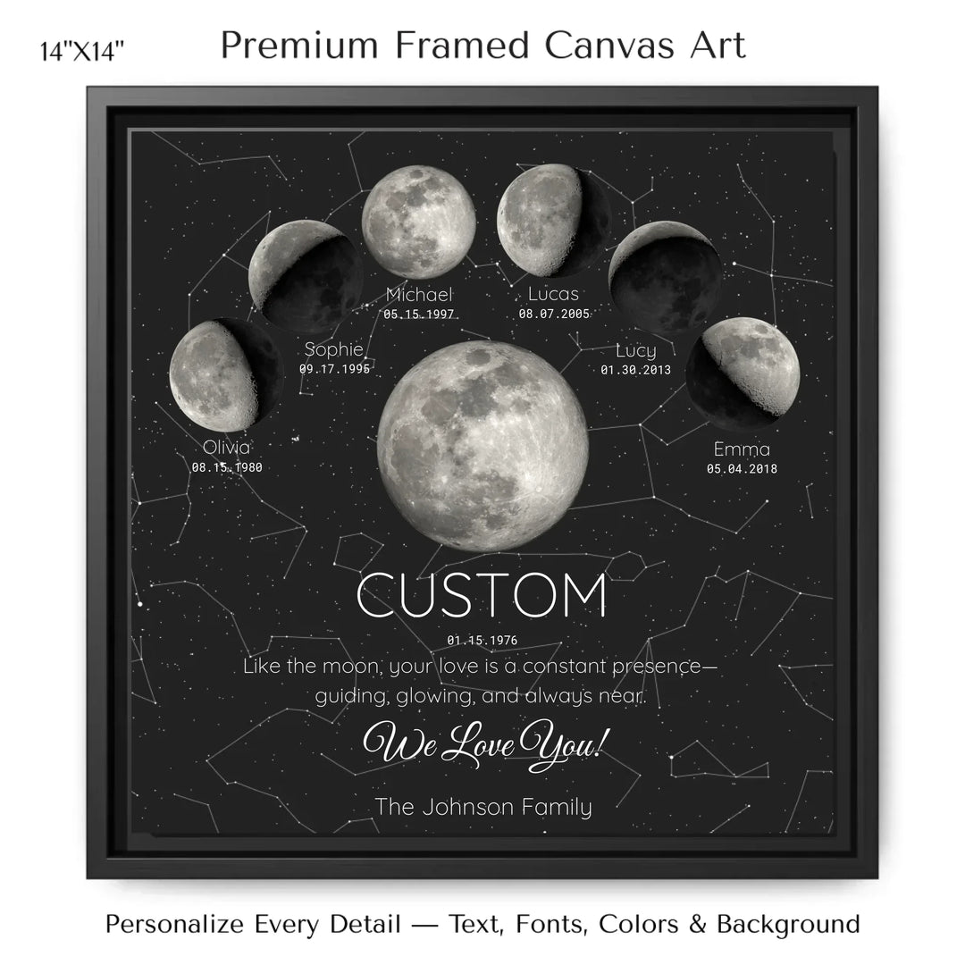 Custom Silver Moon Phase Parent Child Wall Art - 14x14 framed canvas-ARTFULANE