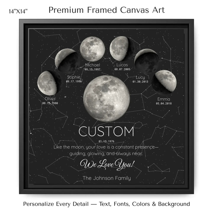 Custom Silver Moon Phase Parent Child Wall Art - 14x14 framed canvas-ARTFULANE