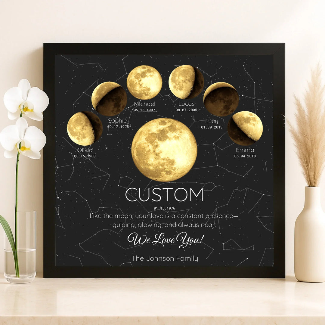 Custom Golden Moon Phase Parent Child Wall Art - framed canvas on shelf-ARTFULANE