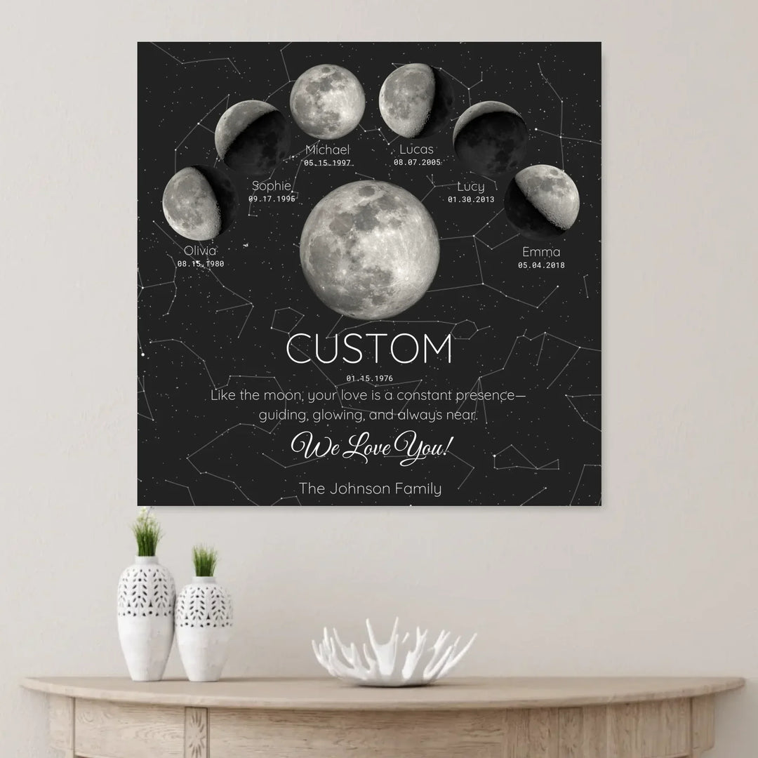 Custom Silver Moon Phase Parent Child Wall Art - unframed canvas on wall-ARTFULANE