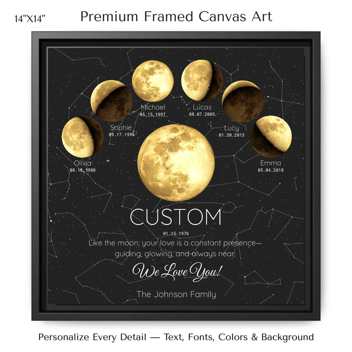 Custom Golden Moon Phase Parent Child Wall Art - 14x14 framed canvas-ARTFULANE