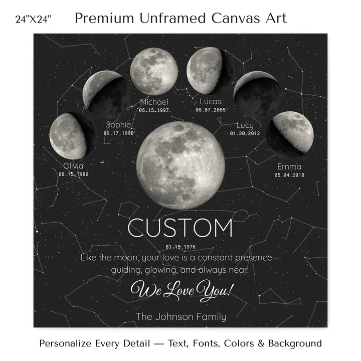 Custom Silver Moon Phase Parent Child Wall Art - 24x24 stretched canvas-ARTFULANE