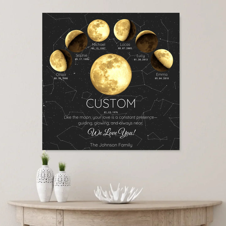 Custom Golden Moon Phase Parent Child Wall Art - unframed canvas on wall-ARTFULANE
