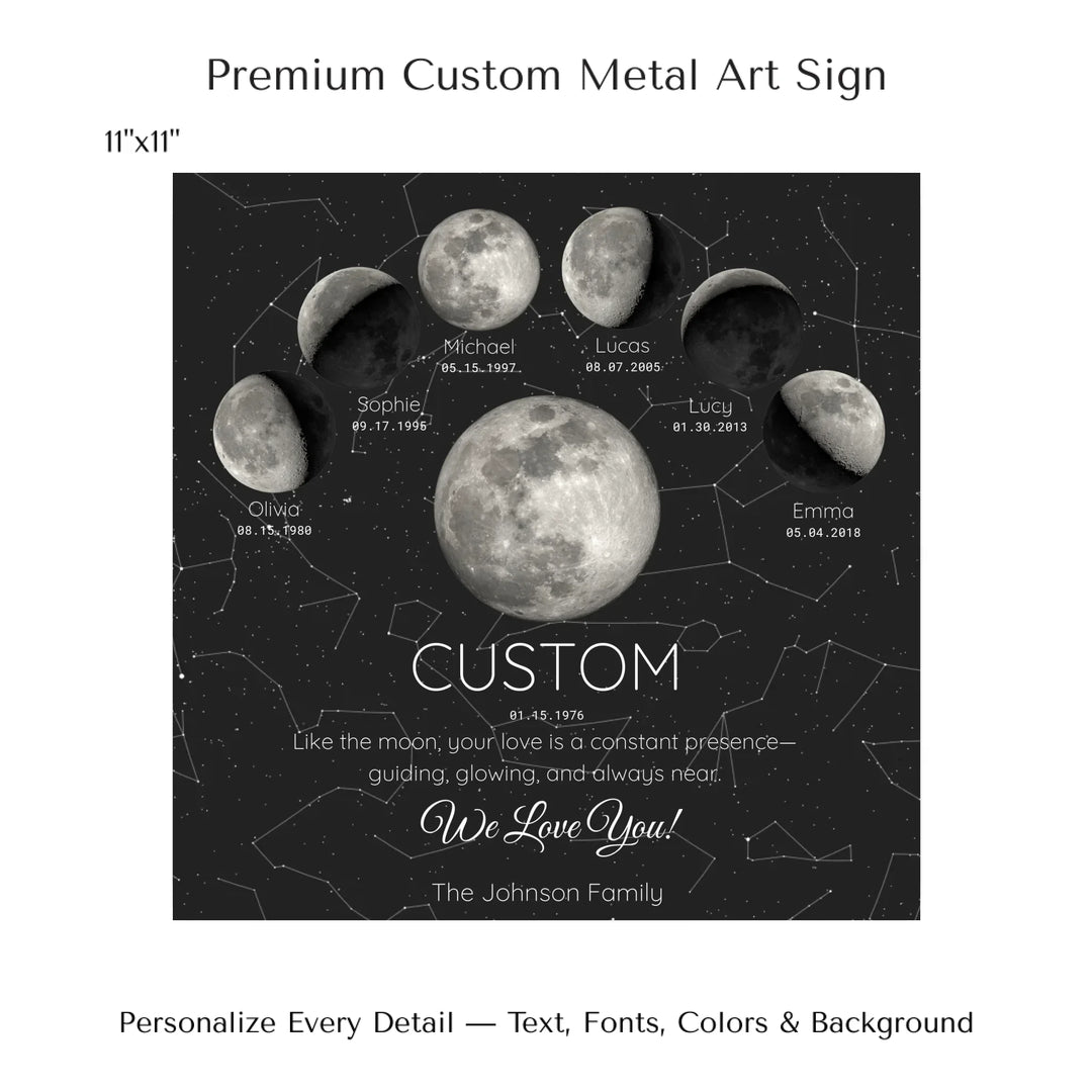 Custom Silver Moon Phase Parent Child Wall Art - 11x11 metal art sign-ARTFULANE