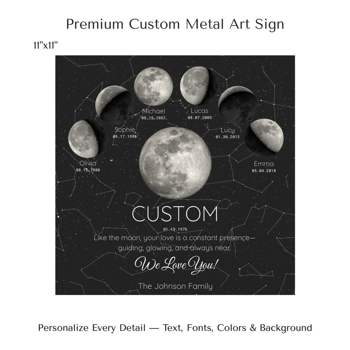 Custom Silver Moon Phase Parent Child Wall Art - 11x11 metal art sign-ARTFULANE