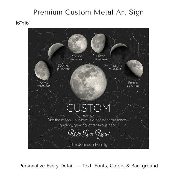 Custom Silver Moon Phase Parent Child Wall Art - 16x16 metal art sign-ARTFULANE