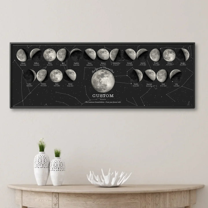 Custom Family Silver Moon Phase Wall Art - framed canvas lifestyle-ARTFULANE