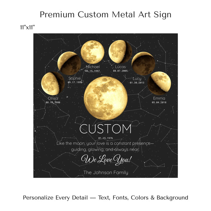 Custom Golden Moon Phase Parent Child Wall Art - 11x11 metal art sign-ARTFULANE