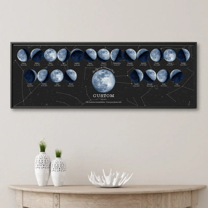 Custom Family Blue Moon Phase Wall Art -framed canvas lifestyle-ARTFULANE