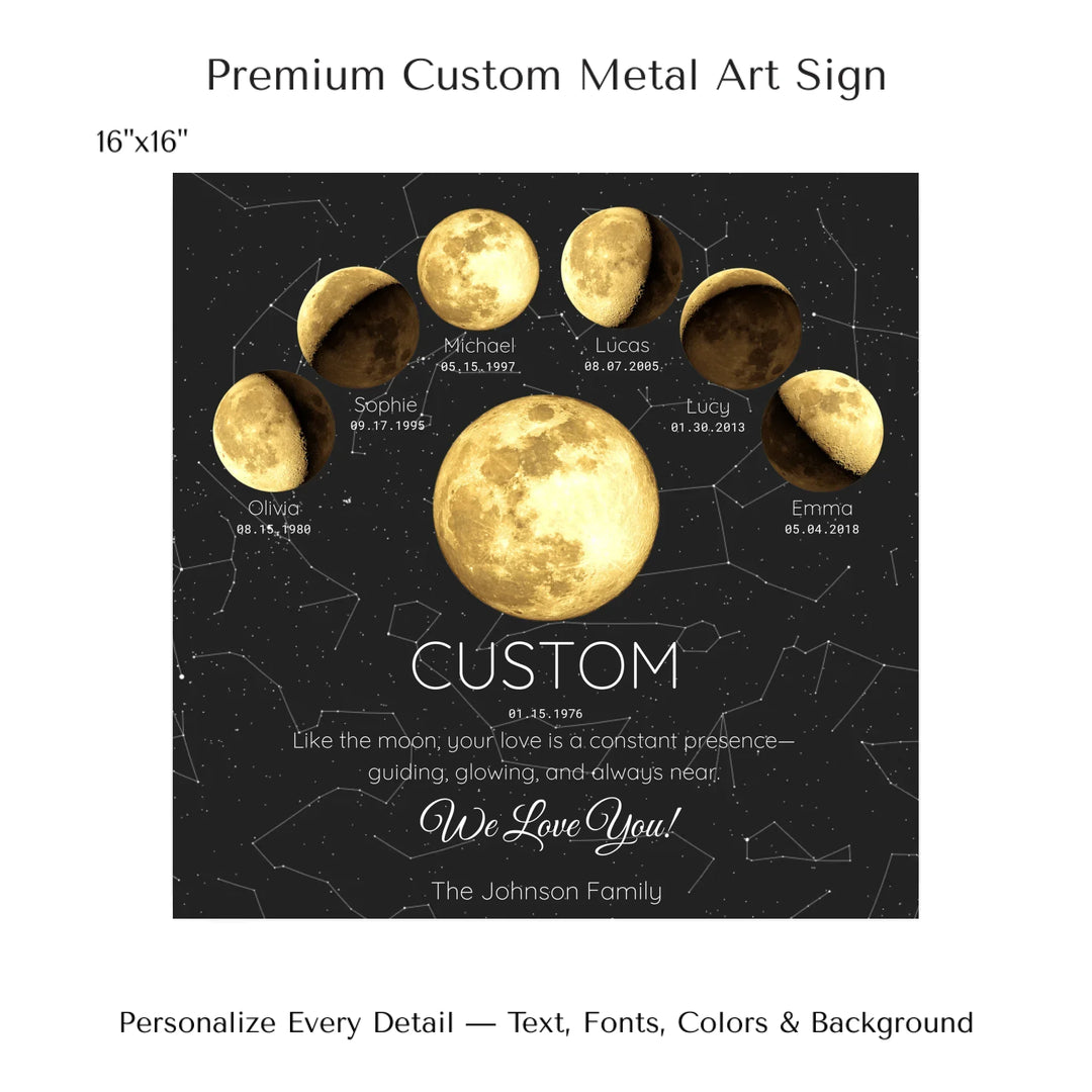 Custom Golden Moon Phase Parent Child Wall Art - 16x16 metal art sign-ARTFULANE