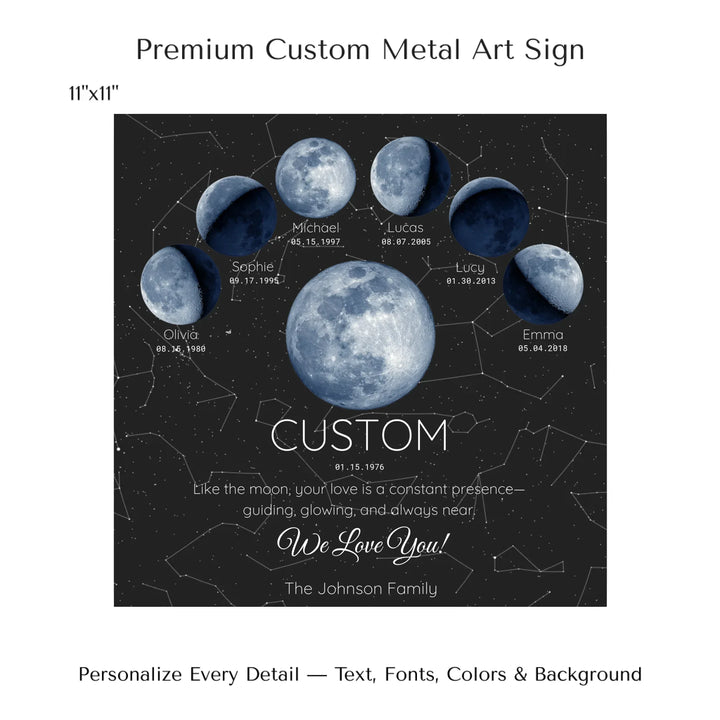 Custom Blue Moon Phase Parent Child Wall Art -11x11 metal art sign-ARTFULANE