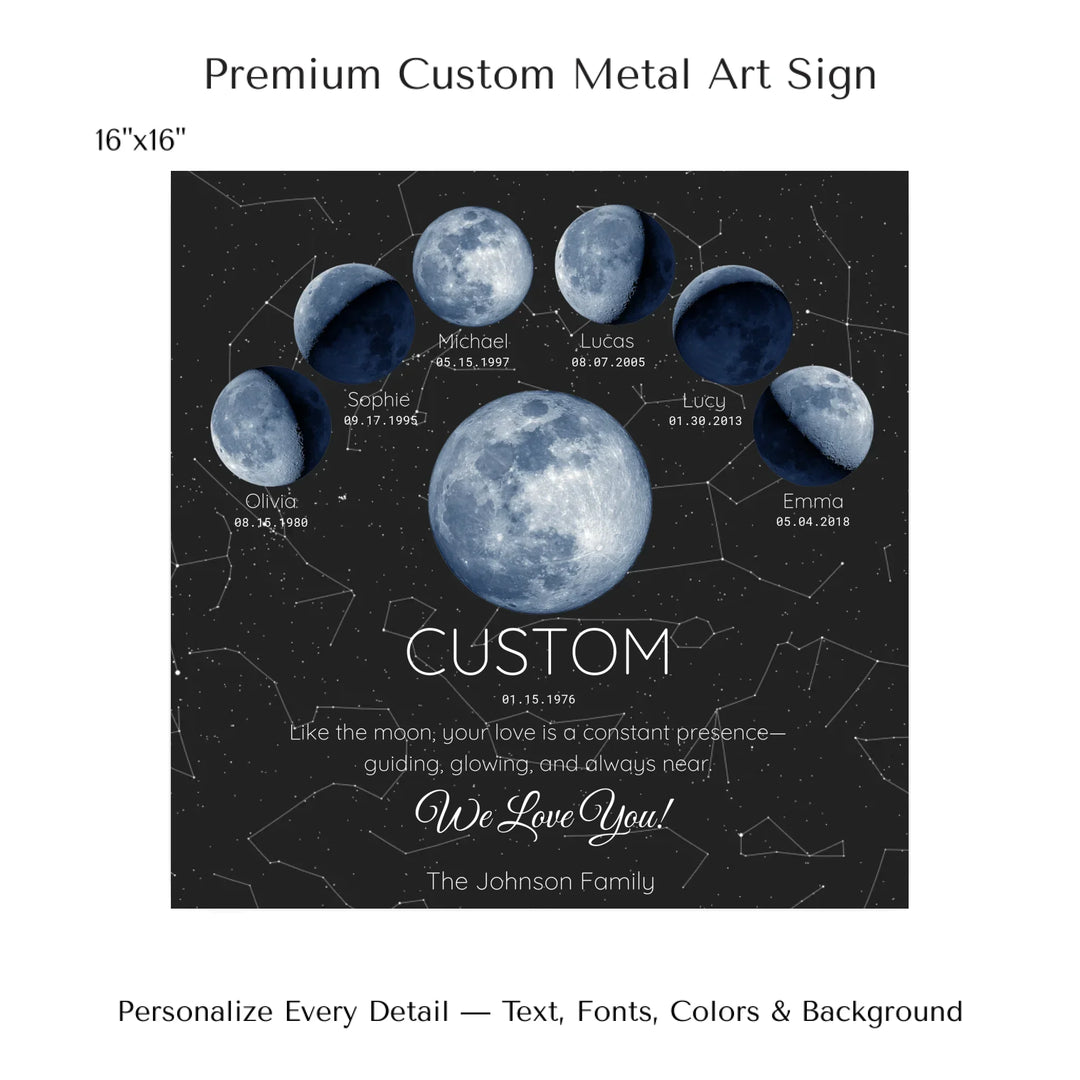 Custom Blue Moon Phase Parent Child Wall Art -16x16 metal art sign-ARTFULANE