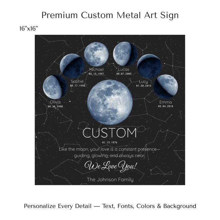 Custom Blue Moon Phase Parent Child Wall Art -16x16 metal art sign-ARTFULANE