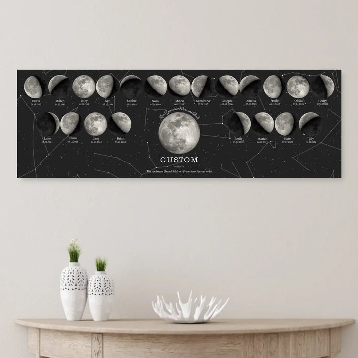 Custom Family Silver Moon Phase Wall Art - unframed canvas on wall-ARTFULANE