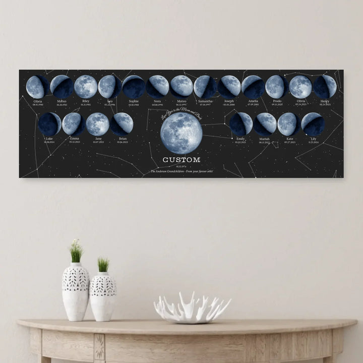 Custom Family Blue Moon Phase Wall Art - unframed canvas on wall-ARTFULANE