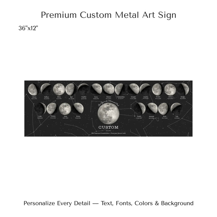 Custom Family Silver Moon Phase Wall Art - 36x12 metal art sign-ARTFULANE