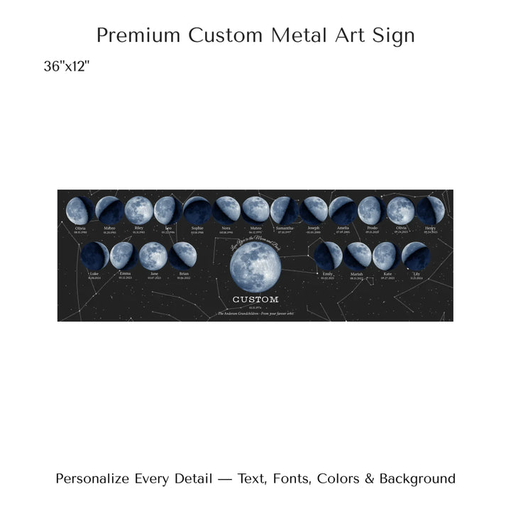 Custom Family Blue Moon Phase Wall Art -36x12 metal art sign-ARTFULANE