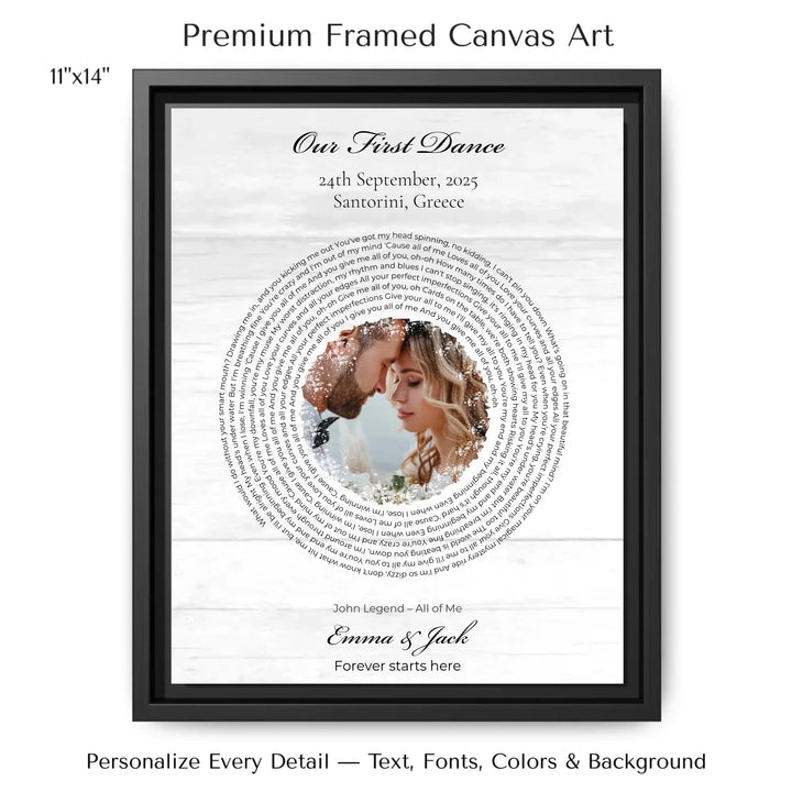 Romantic Custom Wall Art with Photo, Song Lyrics, and Names-11x14 framed canvas-ARTFULANE