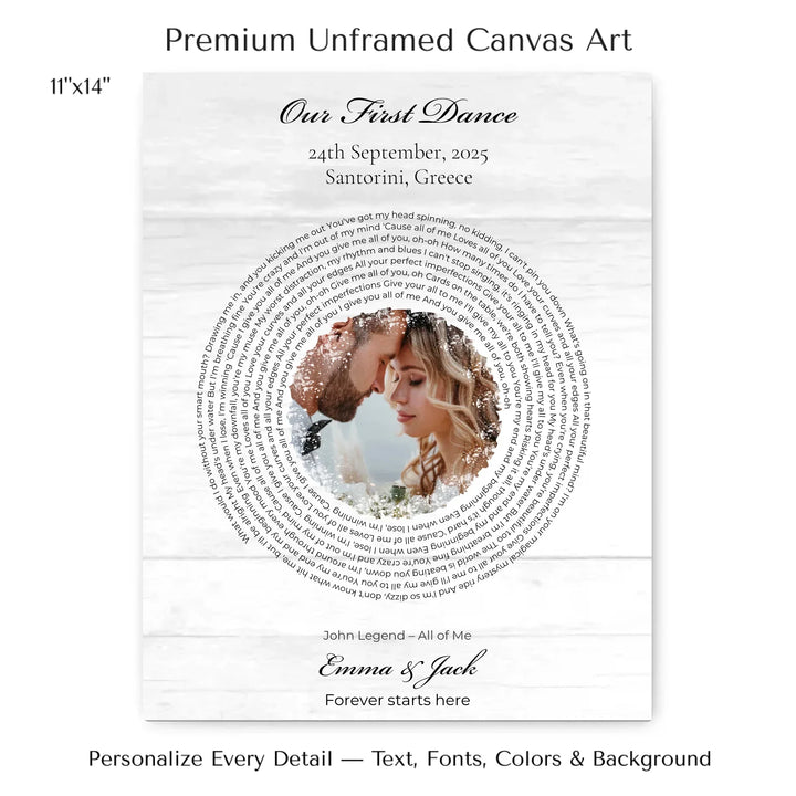 Romantic Custom Wall Art with Photo, Song Lyrics & Names-11x14 stretched canvas-ARTFULANE