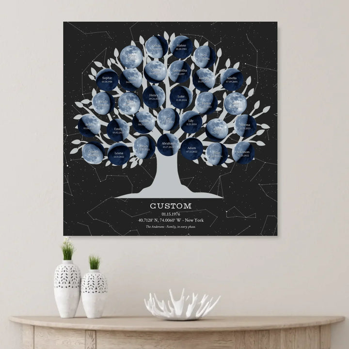 Custom-Blue-Moon-Phase-Family-Tree-Wall-Art-ARTFULANE-unframed-square-canvas-lifestyle