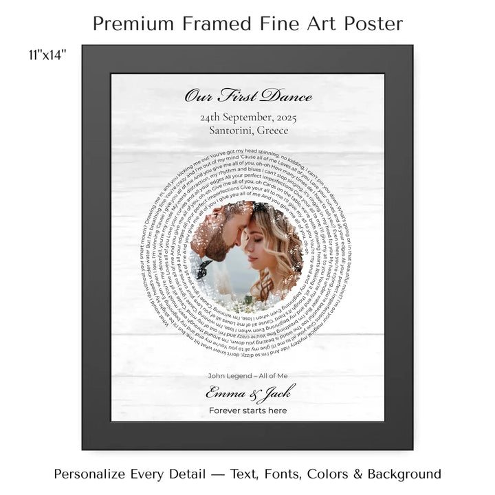 Romantic Custom Wall Art with Photo, Song Lyrics & Names-11x14 framed poster-ARTFULANE