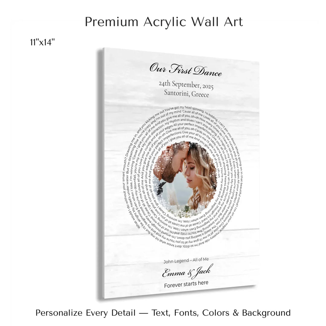 Custom Song Lyrics Wall Art with Photo – Personalized Gift for Couples -11x14 acrylic print with french cleat-ARTFULANE