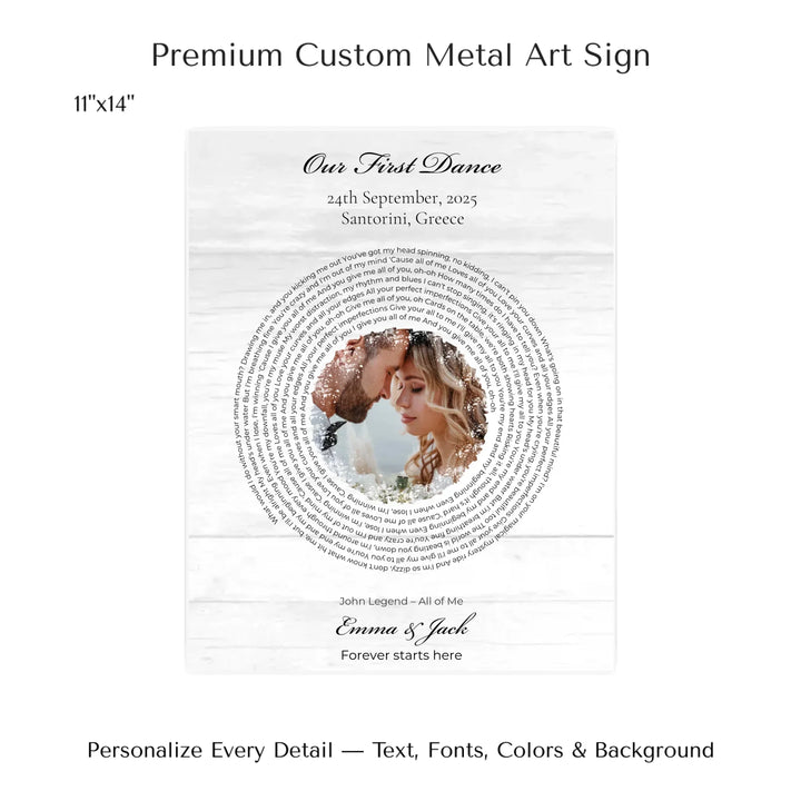 Romantic Custom Wall Art with Photo, Song Lyrics & Names-11x14 metal art sign-ARTFULANE