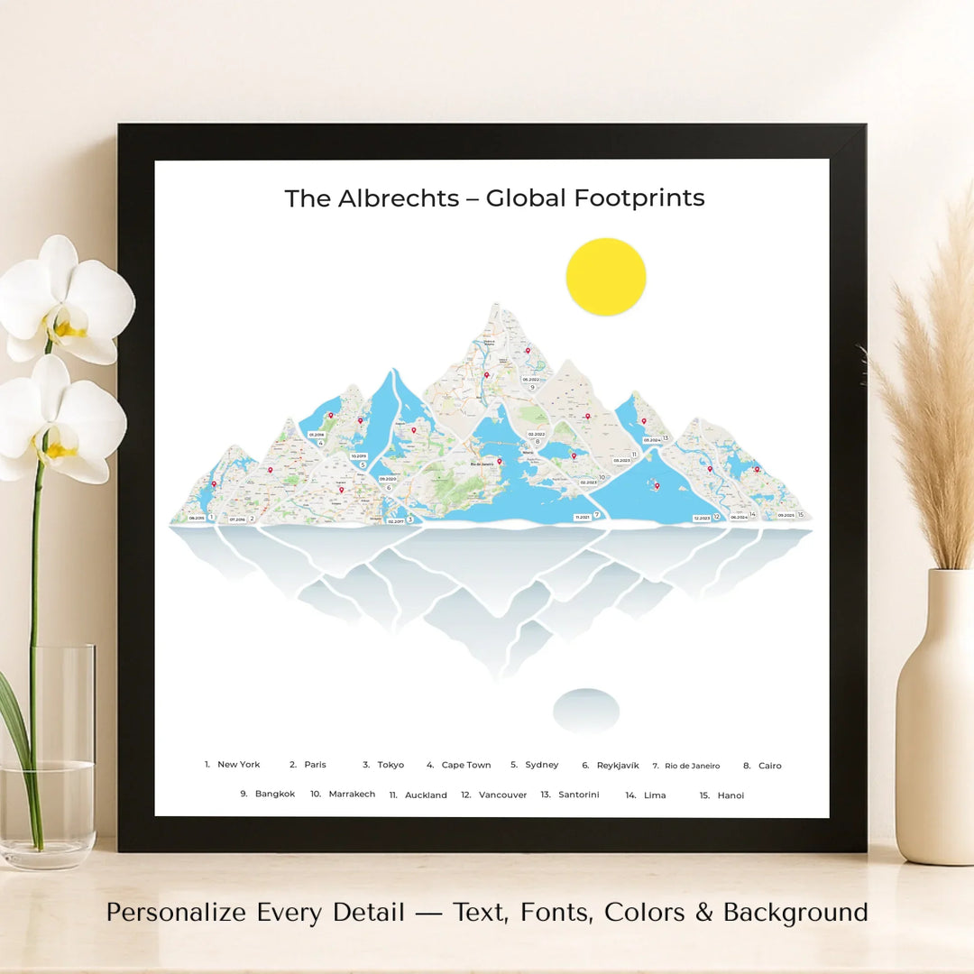 Custom Mountain Range Location Maps Wall Art - framed canvas on shelf-ARTFULANE